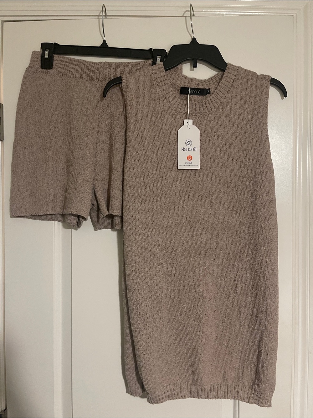 NENONA Taupe Sleeveless Knit Top and Matching Shorts Set